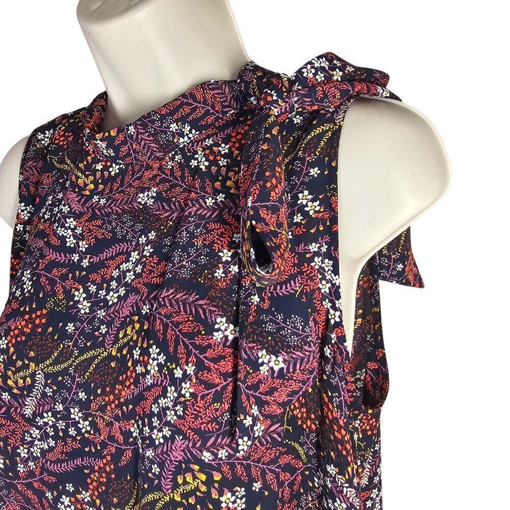 Loft Magenta Ditsy Floral Halter Neck Sleeveless Top Size MP Tie Neck Detail